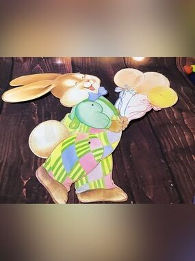 Vintage 1980’s American greeting Easter bunny with balloons jointed wall decor